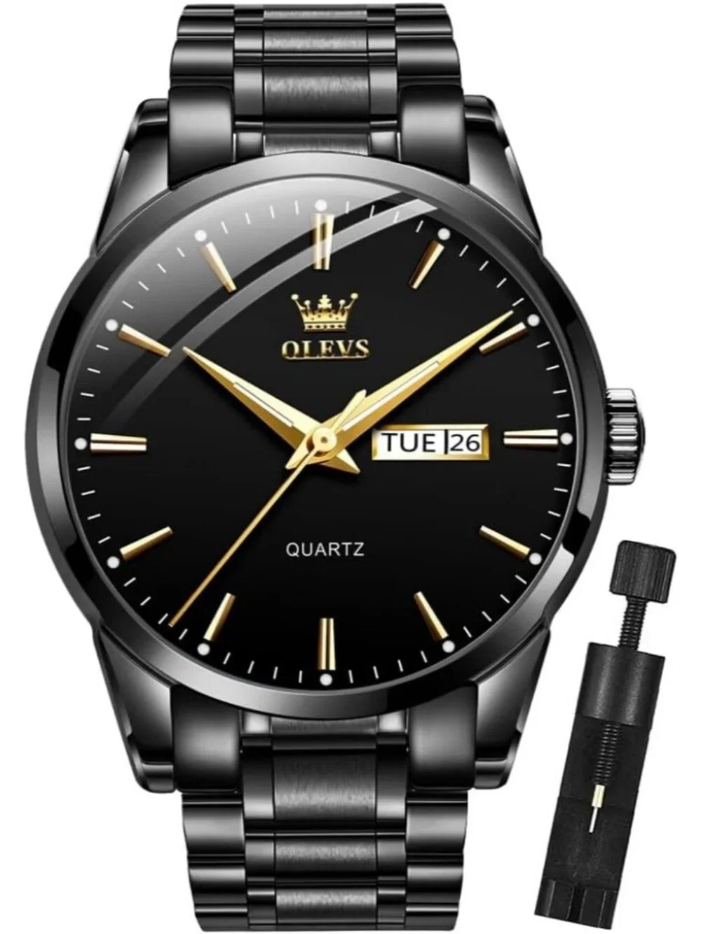 Men's Black Analog Quartz Stainless Steel Luxury Luminous Waterproof Round Watch